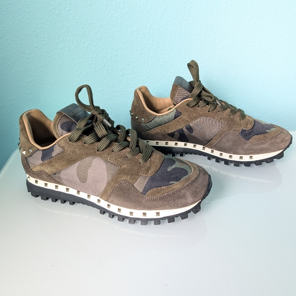 VALENTINO GARAVANI Military Green Camo Nylon Suede Rockrunner Sneakers sz 38.5 - Picture 7 of 15